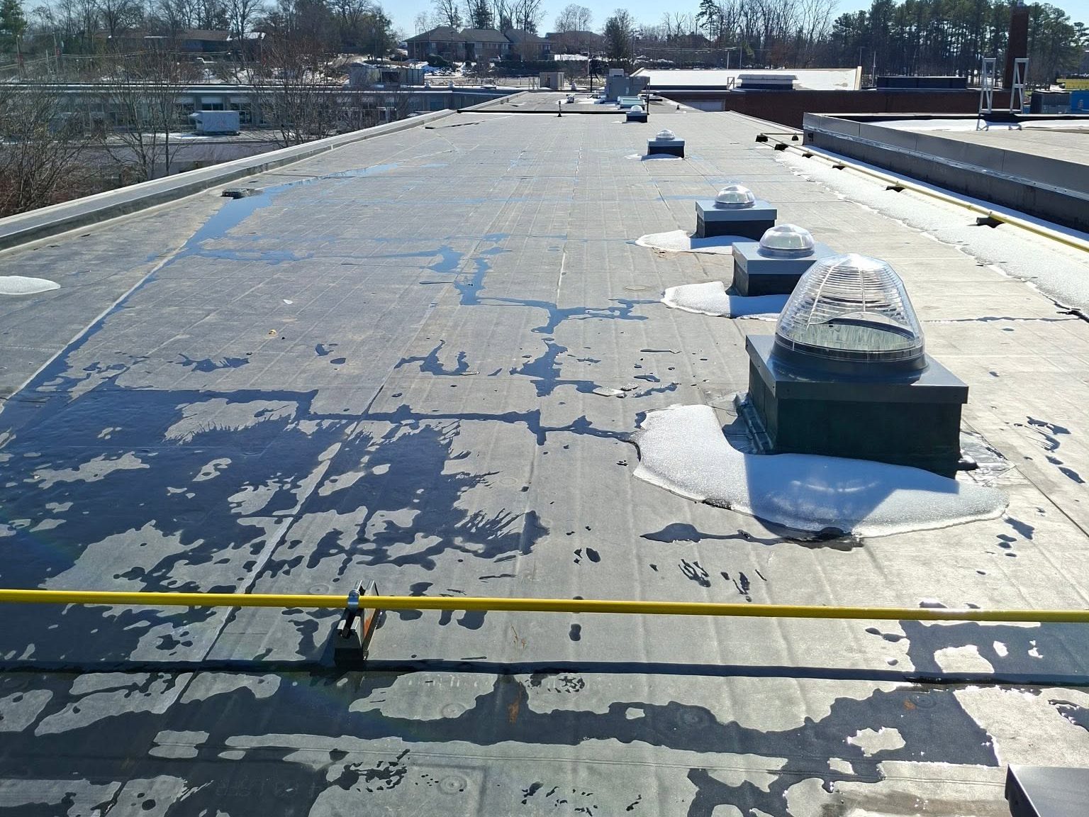 Flat roof with rooftop skylights on the Albemarle High School project