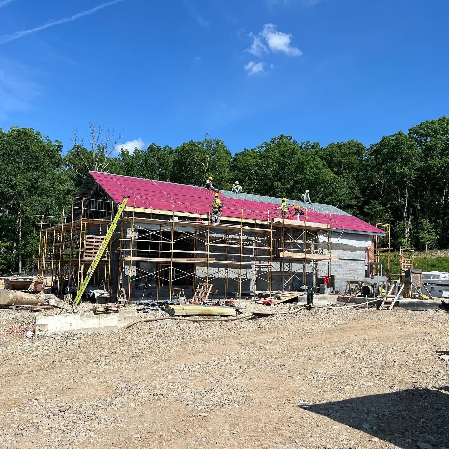 Metal roof framing on the JLMA West sewer pump building under construction in Leesburg, Virginia